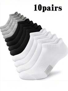3/5/6/10 Pairs Of Men's Outdoor Sports Boat Socks For Spring And Summer, Thin, Comfortable And Versatile, Solid Color, Black, White And Gray Socks - Multicolor - View 7