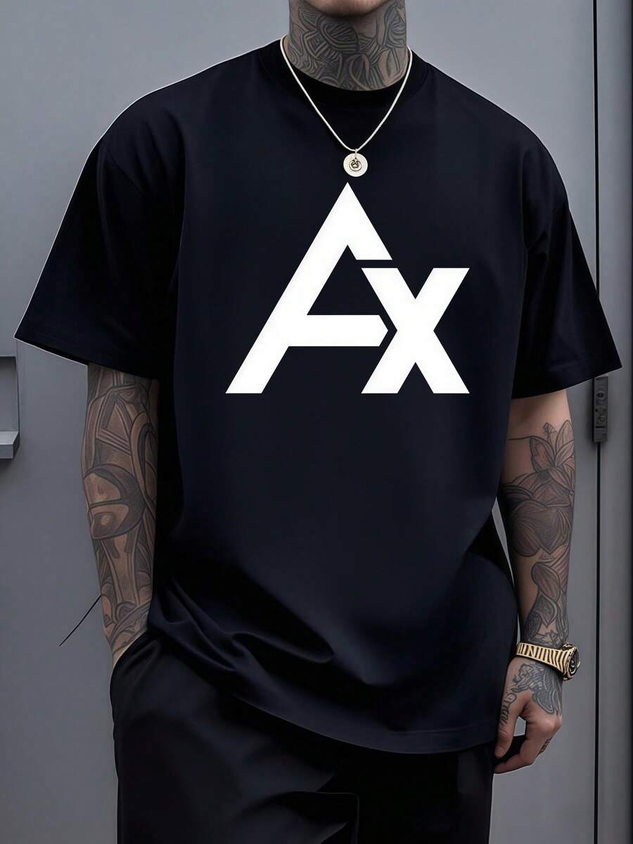 Modern Geometric Symbol With Stylized Lettering Ax Men's T-Shirt For Casual And Urban Wear, Comfortable And Versatile - Black - View 1