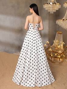 ALISA&LEO Fashionable Strapless Polka Dot Ball Gown Suitable For Teenagers, With Lace-Up Back Design, A-Line Length Floor-Length Formal Evening Dress, Suitable For Prom, Ceremony, Dinner Party, Celebration - White - View 2