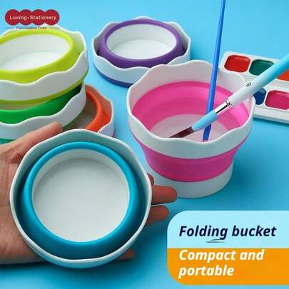 Seau de lavage de pinceau pliable en silicone, mini seau d'eau pour les élèves du secondaire et les peintres professionnels, tasse de nettoyage de pinceau pour aquarelle et gouache, essentiel pour les étudiants en art, fabriqué en matériau de silicone souple, design pliable et escamotable qui économise de l'espace, durable et résistant aux dommages, design ouvert pour un nettoyage de pinceau pratique