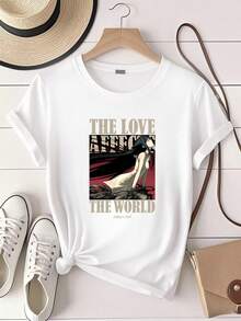 Women's T-Shirt With Print "The Song Of Saya" Summer T-Shirt Men's T-Shirt Vintage Washed Breathable Designer Clothing Versatile Stretchable Stylish Soft - White - View 1