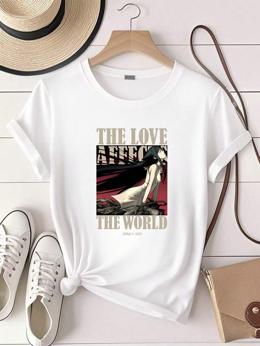Women's T-Shirt With Print "The Song Of Saya" Summer T-Shirt Men's T-Shirt Vintage Washed Breathable Designer Clothing Versatile Stretchable Stylish Soft - White - View 1