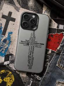 Text Art Cross Phone Case, Black English Word Cross Pattern, Unique Layout Design & Faith Theme Aesthetics. Compatible With IPhone 17/16/15/14/13 Pro Max And More Models, Full Coverage Shockproof Soft Silicone Material, Thickened Edge Cushioning, High-Definition Back Printing Wear-Resistant & Scratch-Resistant. Compatible With IPhone - Multicolor - View 1