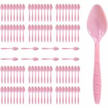 Pink Plastic Spoons Heavy Duty, Disposable Party Supplies 104 PCS - Pink + Spoons - View 1