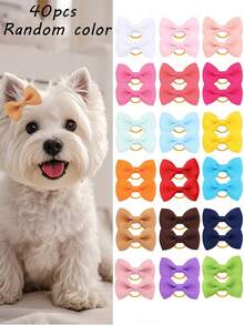 10/20/40pcs Random Color Pet Ribbed Elastic Hair Ties Cute Hair Accessories Suitable For Daily Pet Use - Multicolor - View 7