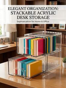 1pc Stackable Transparent Acrylic Desktop File Organizer, Vertical Transparent Document Holder For Office Paper And Notebook Storage - Single Piece - View 2