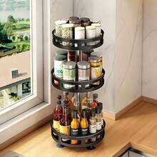 Senmeo 1Pc 3-Tier 360° Rotatable Metal Spice Rack, Adjustable Lazy Susan Turntable, Seasoning Storage Organizer, Holder For Spice Jars/Condiments, Kitchen Accessory - 3-tier--bLACK - View 7