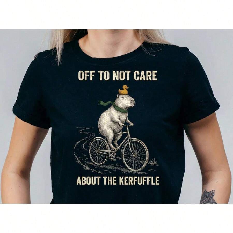 Camiseta Divertida de Capibara Sin Preocupaciones, Camiseta Sarcástica Sin Drama, Camiseta Gráfica con Humor de Introvertido, Ropa de Memes Divertida, Regalo para un Amigo Cansado - Negro - Ver 1