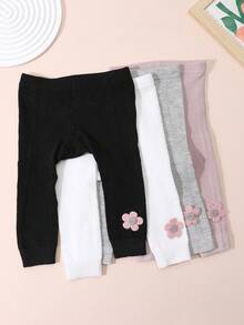 4件組女嬰短版緊身褲，附花朵飾品，可愛優雅，適合四季日常穿著 - 彩色 - 查看 2