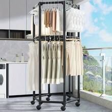 Portable Rolling Clothes Rack With Wheels, Freestanding Metal Garment Rack With Top Hanging Bar And Open Storage Space, Heavy Duty Wardrobe Organizer For Bedroom, Dorm And Small Apartment - View 16