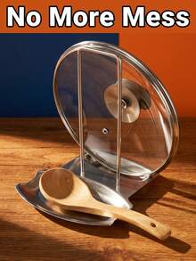 Stainless Steel Pot Lid Rack With Drain Tray - Punch-Free Soup Spoon Rack With Detachable Rack - Kitchen Supplies, Convenient For Storing Pot Lids And Draining - Multicolor - View 5