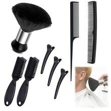 An 8-Piece Professional Hair Stylist Tool Set, Including A Comb Set And A Neck Dust Remover, Suitable For Hair Cutting, Cleaning, And Salon Use - Black - View 8