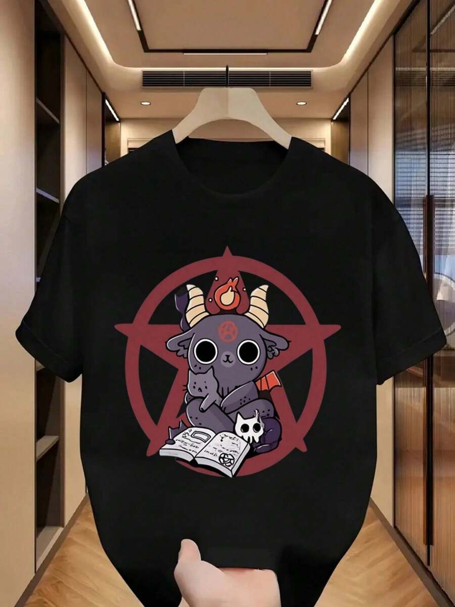Men's Kawaii Demon Pentagram T-Shirt | 100% Cotton Cute, 180g, Black | Fun For Cosplay, Everyday Wear | Kawaii Gothic Print, Short Sleeve | For Cute Gothic Lovers - 白色 - 查看 1