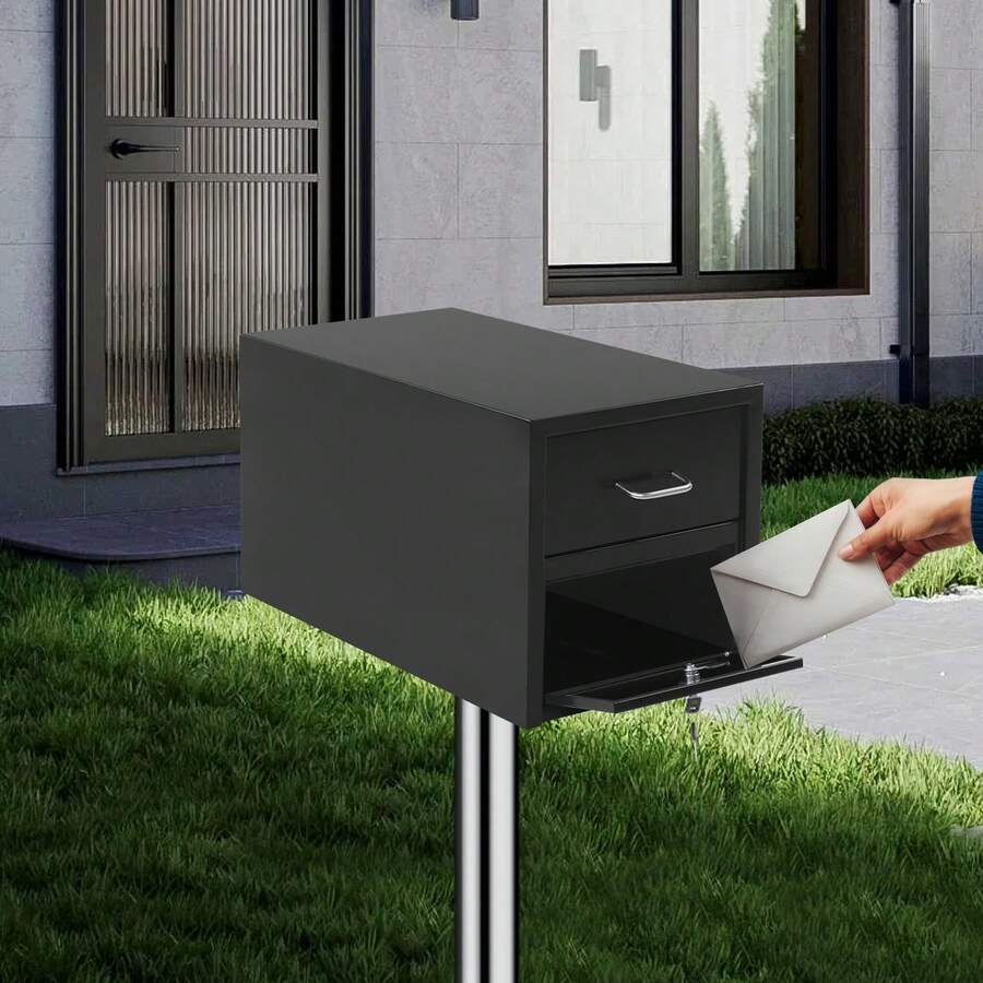 Post Mount Mailbox, Heavy Duty Lockable Mail Box, Metal Parcel Drop Box For House Outside - AS SHOWN - View 1