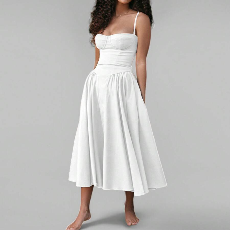 Strapless Summer Dress In European And American Style, New Red Camisole Dress Fitted At The Waist, Modern And Sexy For Women. - 白色 - 查看 1
