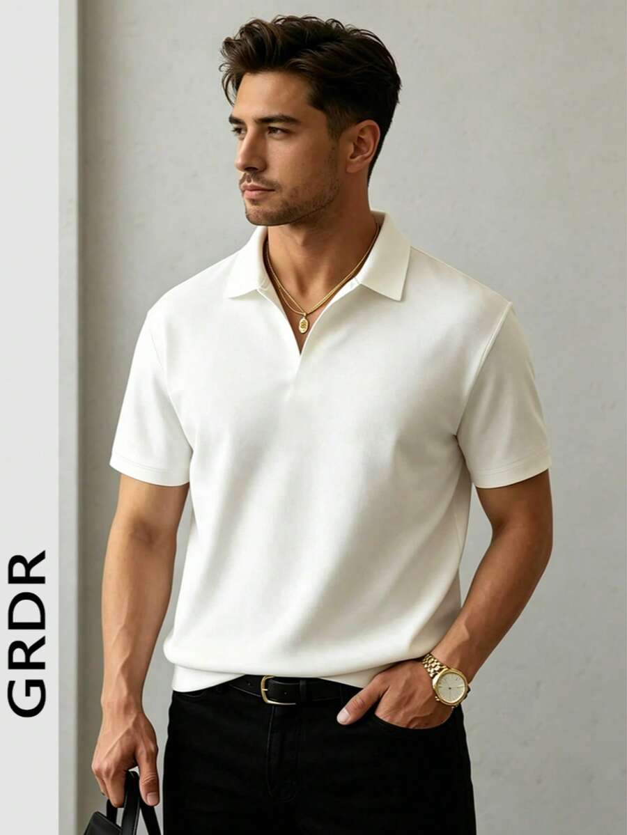 GRDR Men's Thin Breathable Polyester Crew Neck Simple Short Sleeve T-Shirt | Casual - White - View 1