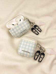 Casing Pelindung Motif Kotak-kotak Biru Segar untuk AirPods 4, Pro 1/2/3, Casing Pelindung Lembut Full Cover untuk Earphone Bluetooth Nirkabel dengan Gantungan Sepatu Balet - Baby Blue - View 6