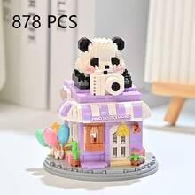 Mini Panda House Street Scene Store Building Set, Cute Panda Coffee House Building Blocks Toy, Miniature Building Blocks Toy Model, Creative Panda Animal Building Blocks Toy, Home Decor, Birthday, Halloween, Thanksgiving, Christmas Gift, 800+ Pieces - Multicolor - View 12