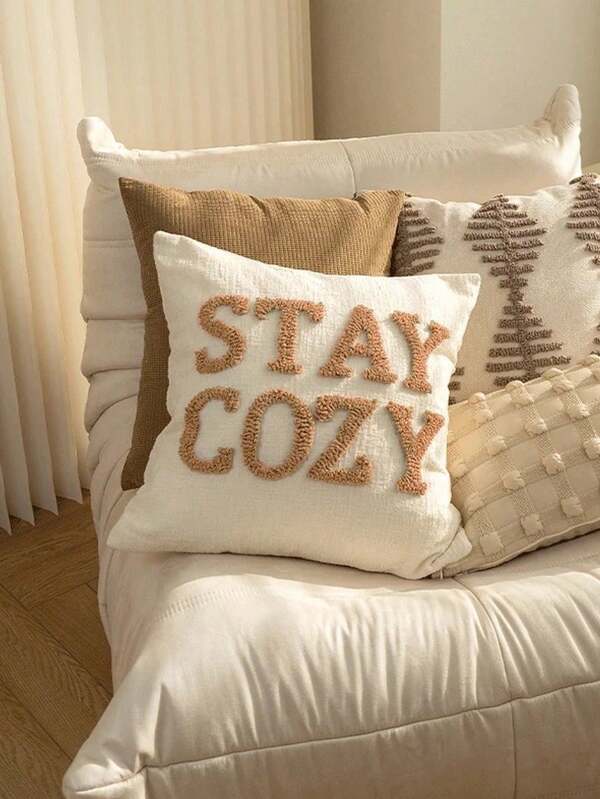 1 Stück Stay Cozy bestickter Kissenbezug, Sofa-Kissenbezug für Zuhause, Kissenbezug, für Schlafzimmer- und Wohnzimmerdekoration, Schlafzimmer-Bettdekoration