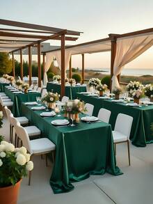 1pc Rectangular Tablecloth, Non-Fading Satin Tablecloth, Suitable For High-End Hotel Banquets, Wedding Banquets, Restaurant Party Decorations - Dark Green - View 3