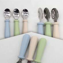 Children's 316 Stainless Steel Spoon, Baby Self-Feeding Learning Spoon Tableware, Silicone Handle Easy To Grip And Easy To Clean - Multicolor - View 6