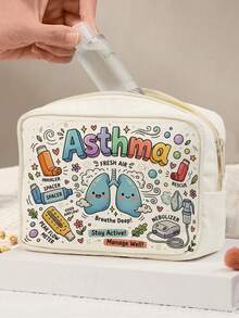 1pc "Asthma" Cute Respiratory Care Print Makeup Bag, Large Capacity Toiletry Bag, Unisex, Suitable As Birthday Gift - Multicolor - View 5
