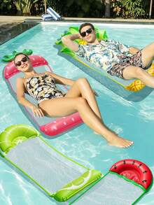 Fruit Design Inflatable Mesh Pool Floating Hammock, Watermelon Pineapple Lime Strawberry Orange Theme Water Lounge Chair, Durable PVC Float, Suitable For Beach Pool Vacation - 彩色 - 查看 2