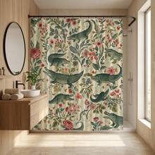 Vintage Floral Alligator Shower Curtain | Botanical Crocodile Pattern - Colorful - View 4