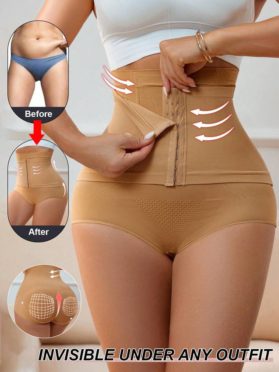High-Waisted Shaping Briefs With Buckle Closure. Tummy Control, Butt Lift, And Thigh Slimming. - Army Green - View 1