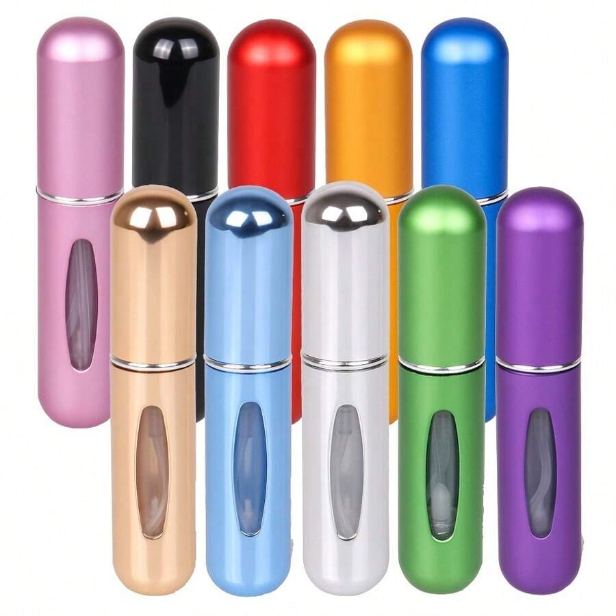 7 piezas Botellas atomizadoras de perfume de metal recargables de 5ml de color aleatorio con recarga inferior - Sin PVC, sin olor, contenedores de perfume mini portátiles - B - Ver 1