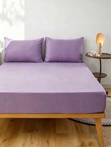 Camel Color Brushed Skin-Friendly Soft Comfortable 3 PiecesBed Sheet Set - Violet Purple - View 4