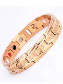 Gold Plated Textured Stainless Steel Adjustable Link Bracelet Collection - Gold Tire Tread - View 6