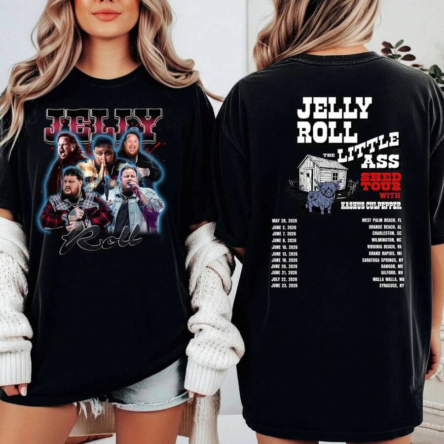 Jelly Roll Concert Shirt, Jelly Roll Tour 2026 Shirt, Little  Shed Tour Tee,Casual 100% Cotton Short Sleeve Tee For Men Women Mexican Street Daily - Black - View 1