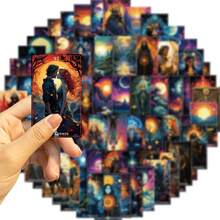 77件套 神秘塔羅牌貼紙貼紙，天體月亮太陽女巫神諭幻想藝術圖形貼紙，適用於筆記本電腦手機殼剪貼簿日記DIY裝飾 - 彩色 - 查看 4