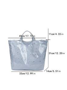 Women's Light Blue Star Pattern Handbag/Tote Bag, Fashionable Minimalist Waterproof PVC Material Vacation Bag - Baby Blue - View 5