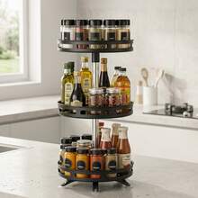 Senmeo 1Pc 3-Tier 360° Rotatable Metal Spice Rack, Adjustable Lazy Susan Turntable, Seasoning Storage Organizer, Holder For Spice Jars/Condiments, Kitchen Accessory - 3-tier--bLACK - View 2