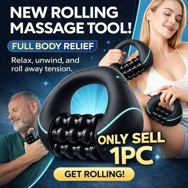 Handheld Electric Muscle Relaxation Massage Roller, 3-Speed Adjustable, Ergonomic Fascia Relief Tool, Home Fitness Shoulder Neck Leg Massager, Relief Roller, Handheld Body Roller #GLOBAL PICKS