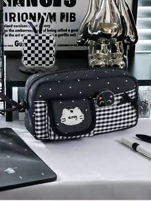 1pc Cute Bow Star Plaid Pencil Case Storage Bag, Portable Multi-Functional Pencil Pouch Stationery Organizer, Suitable For Studen, First Day Of School - Multicolor - View 3