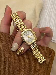 Jam Tangan Quartz dengan Sambungan Bambu Persegi Warna Emas/Perak Ini Cocok untuk Dipakai Sehari-hari dan Juga Merupakan Hadiah Sempurna untuk Ulang Tahun dan Natal. - Emas - View 4