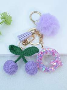 1 buah Gantungan Kunci Huruf Inggris Resin Bermotif Langit Berbintang dengan Hiasan Rumbai dan Bola Bulu Hitam, Liontin Hati, Hadiah untuk Teman dan Ibu - Mauve Purple - View 13