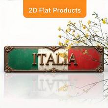 2D平面復古義大利國旗金屬牌 - 綠白紅條紋搭配「Italy」文字，牆面裝飾，適用於酒吧、客廳、餐廳、義大利車庫牌、掛式小屋牌，金屬裝飾牌，居家裝飾（隨機款式） - A - 查看 3