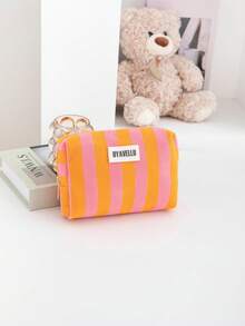 Bolsa de Maquiagem de Grande Capacidade na Moda, Bolsa de Viagem Fofa com Padrão Listrado de Blocos de Cores, Clutch Elegante e Sofisticada de Estilo Boêmio, Bolsa de Higiene Pessoal Portátil com Zíper para Viagem, Bolsa de Armazenamento Portátil, Essencial de Viagem, Suprimentos de Volta às Aulas, Conjunto de Bolsa de Maquiagem de Tecido Macio, Carteira e Bolsa Feminina na Moda, Adequado para Casa, Viagem, Férias e Escola, Essencial de Quarto, Presente de Madrinha, Presente do Dia das Mães, Presente de Aniversário. (Padrão Aleatório) - Laranja - Visão 5