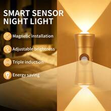 Smart LED Wall Light, 3-Color Adjustable, With Motion Sensor, Indoor Magnetic LED Sensor Wall Light, Battery Powered, Adjustable Color Temperature, USB Rechargeable Night Light, Wireless Magnetic Wall Light, Suitable For Hallway, Bathroom, Bedroom - Hourglass Design [Regular Version] - View 4