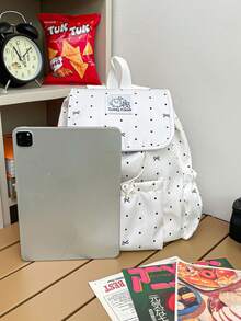 1pc Polka Dot/Bow Drawstring Flap Student Backpack, Large Capacity Daily Backpack, Lightweight Campus Backpack, Fashion Accessory, Suitable For Girls/Teens/Students, Applicable For School, Work, Daily Use, Travel - Multicolor - View 4