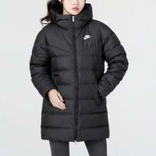 Nike Comfortable Casual Versatile Logo Print Stand Collar Hooded Down Jacket For Women - Black - View 3