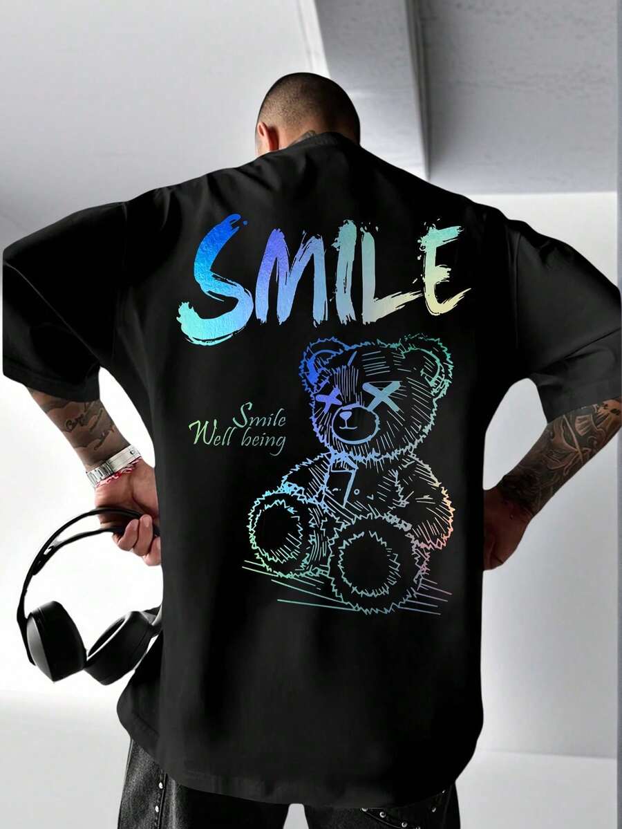 Zrgoth Men's Short Sleeve T-Shirt, Casual, Versatile, With Simple Print - Black - View 1