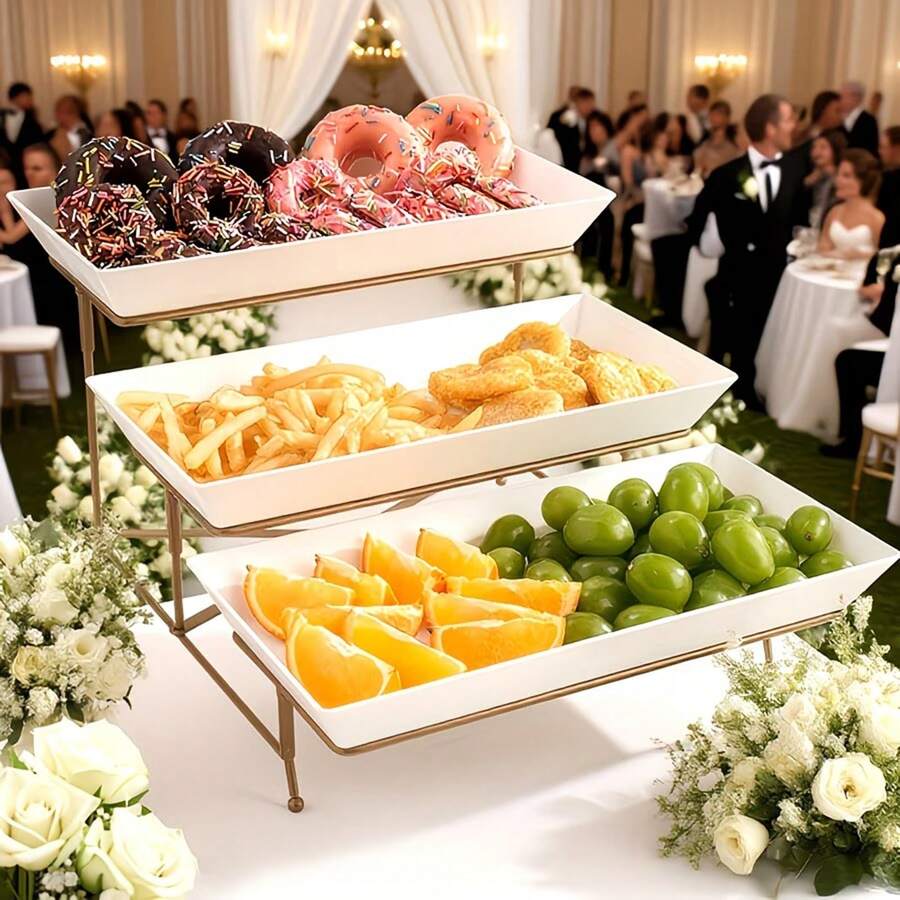 3-Tier Gold Fruit & Dessert Display Stand, Pastry Rack, Buffet Display Rack, Wedding & Birthday Party Dessert Display Stand