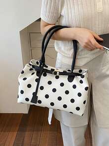 1pc Large Capacity Women's 2026 New Fashion Polka Dot Tote Bag, Stylish Commuter Shoulder Bag, Casual Personalized - Black - View 2
