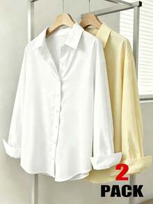 Simple, Solid-Color Women's Everyday Button-Down Shirt - Hot Pink - View 1