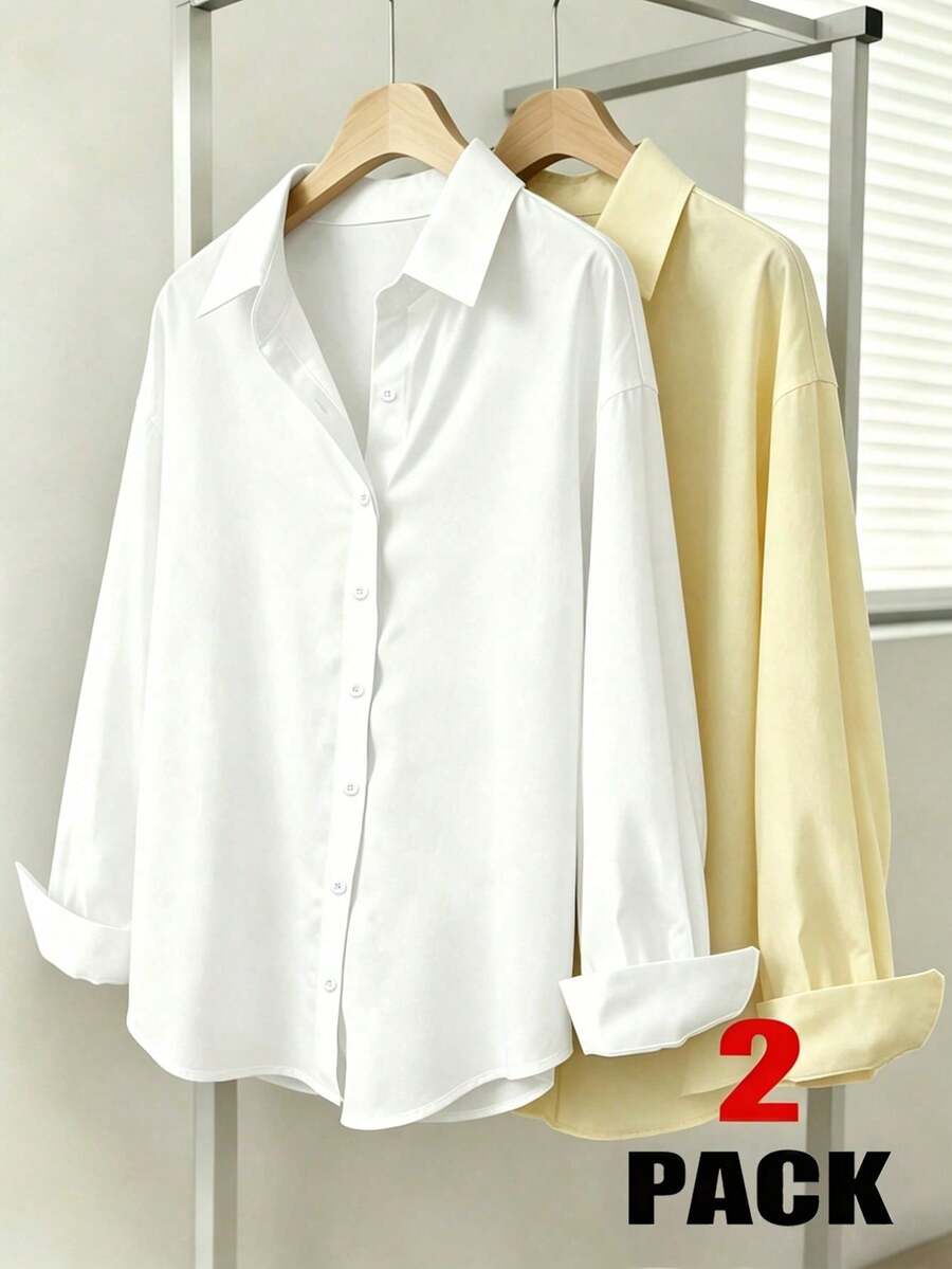 Simple, Solid-Color Women's Everyday Button-Down Shirt - Hot Pink - View 1